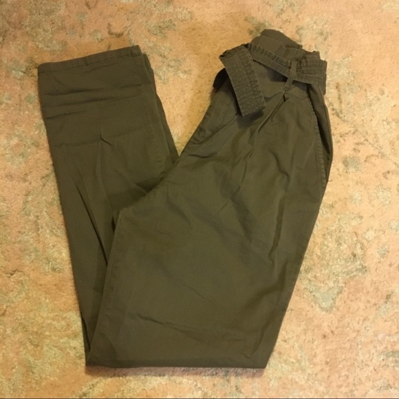 H&M olive Paper Bag Waist Pants Size 8 - Picture 2 of 8
